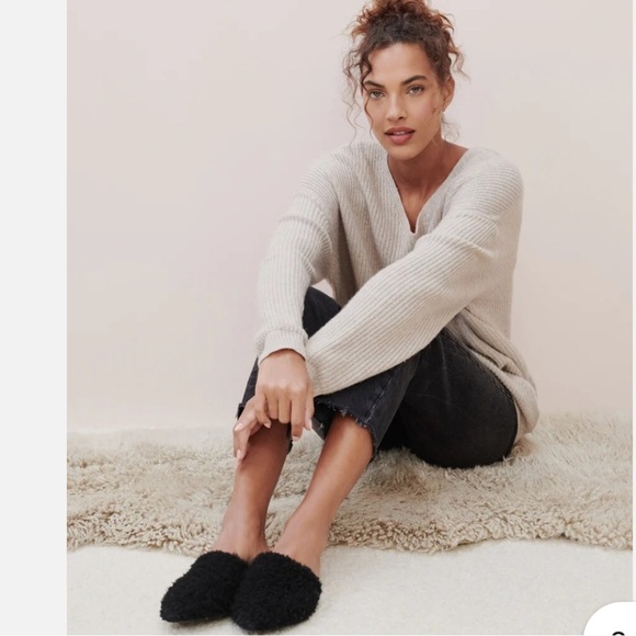 Jenni Kayne Genuine Leather Slip on Shearling Mules black - Picture 1 of 8